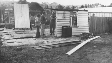 Photograph, Dismantling Ringwood miners cottage in 1975