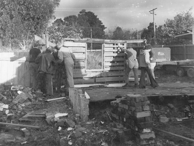 Photograph, Dismantling Ringwood miners cottage in 1975