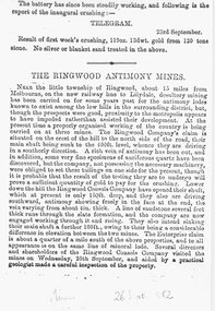 Photograph, Article on The Ringwood Antimony Mines (in) The Mining Chronicle, 23rd September 1882