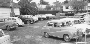 Photograph, Ringwood Bowling Club - car park. 1960