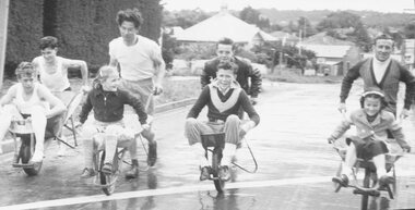 Photograph, Heathmont Youth Club wheelbarrow race. 1955