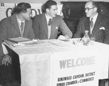 Photograph, Ringwood Croydon District Junior Chamber of Commerce Welcome table. c1960