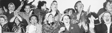 Photograph, Ringwood Football Club- cheering crowd in the Ringwood camp for Ringwood's third premiership, 1957, 19/09/1957