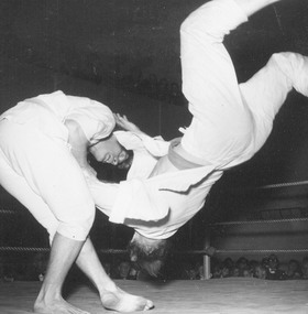 Photograph, Judo display by YMCA lads at the Boxing night organised by the Ringwood Youth Club at the Town Hall. c1959