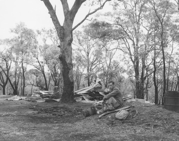 Photograph, Ringwood Rifle Club.  Remains of the club hut after the bushfires of January 1962