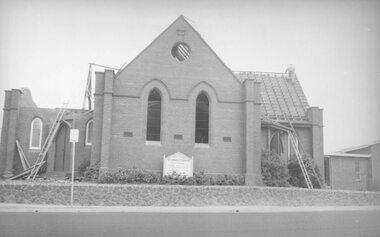 Photograph, Demolishing old Methodist Church Cnr. Station St. and Greenwood Ave., Ringwood - 1963
