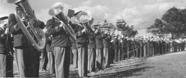 Photograph, Massed bands display on Ringwood Reserve. 1955