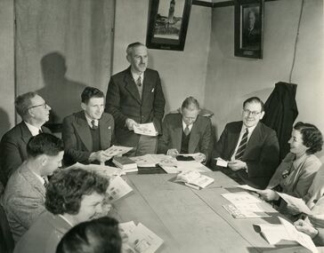Photograph, John Gallagher Photography, Ringwood Philatelic Society meeting in supper room Ringwood Town Hall, 7th August, 1953  (2 Photos)