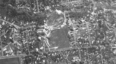 Photograph, Aerial view showing Mullum Ovals 1 and 2, Mullum Road. c.1970