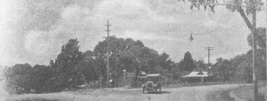 Photograph, Whitehorse Road and Mount Dandenong Road, including early electric installation of street lighting. (Undated)