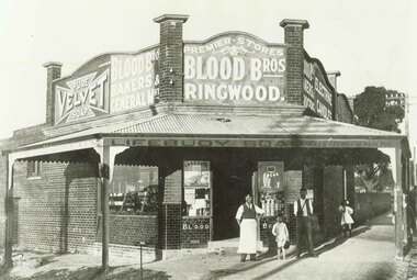 Photograph, Blood Bros. store in Bedford Road, Ringwood, opposite Greenwood St. 1921