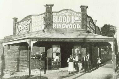 Photograph, Blood Bros. store in Bedford Road, Ringwood, opposite Greenwood Ave. 1921
