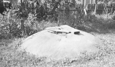 Photograph, Old well without the pump in the backyard of Tommy Grants home in Adelaide Street Ringwood - c.1950s.  Later Eastland site