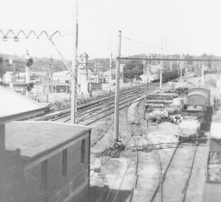 Photograph, Ringwood railway station precinct.  Easterly view from pedestrian overpass c.1948