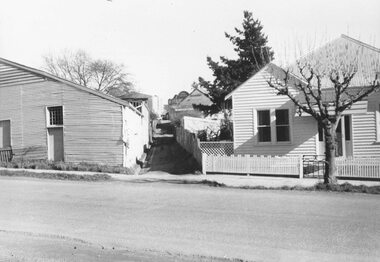 Photograph, Laneway passing between Adelaide St. and Warrandyte Rd. Ringwood (Bamfords Timber Yard on left) - 1963