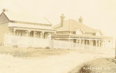 Photograph, Two image of Dr Langley's residence, corner of Station Street and Kendall Street, Ringwood, SS0072 c1910, SS0073 c1963