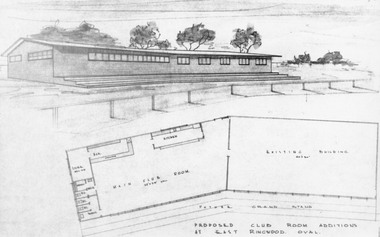 Photograph, Architectural drawings for proposed club room additions at Ringwood East oval -1965. (Photograph)