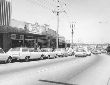 Photograph, Maroondah Highway Central, Ringwood. Main St. shops opp. old Ringwood Town Hall site, 1974