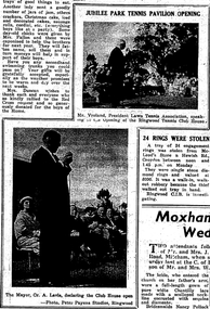 Photograph and Newspaper Clipping, Views of Jubilee Park Tennis Pavilion opening.  'Mail' 17/12/1959