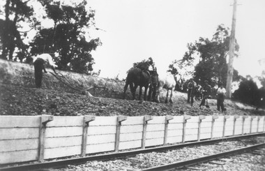 Photograph, Construction of Heathmont railway station by the Wieland family, 1926. Four photographs