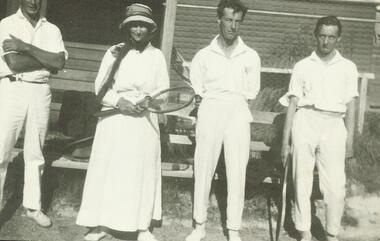 Photograph, Arthur Broben, Jim Broben, Mrs. Trethowan, F. Dawes - Ringwood Tennis Club