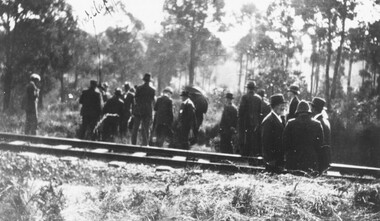 Photograph, Deputation of East Ringwood locals wanting rail station at Eastfield Road, 24/4/23. {Written on back}