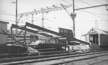 Photograph, Construction of overpass ramp to replace steps at Ringwood Railway Station, 1963