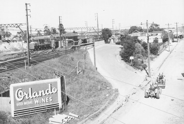Photograph, Ringwood Railway Station, 1960. Picture taken from the clock tower, located at the time at the intersection of Whitehorse Road and Warrandyte Road