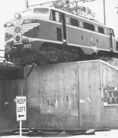 Photograph, Diesel engine No. 1157 involved in derailment at Wantirna Road, Ringwood on Wednesday 29 January 1969
