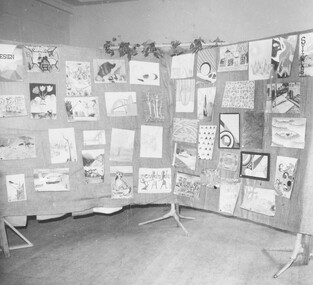 Photograph, Six photographs taken of Combined Schools Children's Art Show entries, lower Ringwood Town Hall, 1957