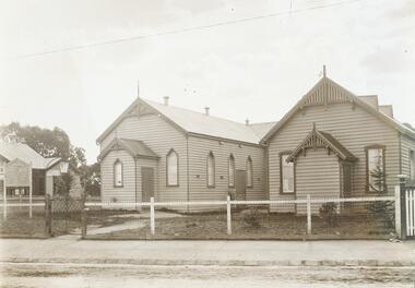 Photograph, Ringwood Methodist church and Sunday school c.1912, located on the corner of Main Street and Melbourne Street up until 1915