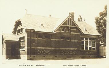 Photograph, Postcard image of Ringwood State School, cnr Maroondah Hwy and Ringwood Street, Ringwood - 1910 & 1921