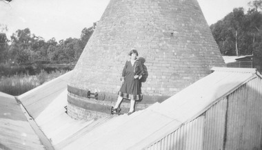 Photograph, Photograph captioned "On top  of insulator factory".  No name or date recorded, however Ringwood Insulator Works operated throughout the early 1900s producing ceramic insulators