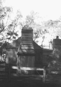 Photograph, Replica Miner's Cottage at Ringwood Lake Park, Maroondah Highway, Ringwood, photographed progressively during construction and leading up to the official opening by Cr. Pat Gotlib, Mayor of Ringwood, and Mrs. Ellie Pullin, Ringwood Historical Research Group on 29th May, 1983