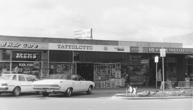 Photograph, North Ringwood Shopping Centre, Warrandyte Road, North Ringwood, including Green's Newsagency - July 1981