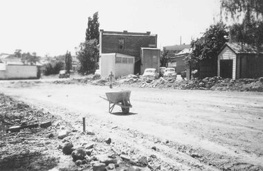Photograph, Lane from Adelaide St Ringwood (widening) and Jack Orr's shed 1958
