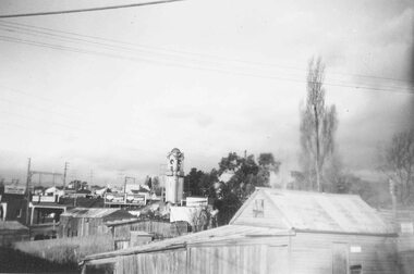 Photograph, Ringwood Clock tower from the "Mail" office, 1957