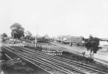 Photograph, Maroondah Highway Central, Ringwood. Main St, looking west showing old railway crossing and station masters home in centre - 1918