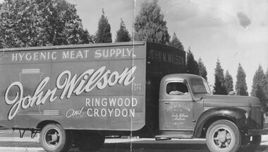 Photograph, John WIlson Pty Ltd Meat Truck: "Hygienic Meat Supply" Ringwood and Croydon. c19540's