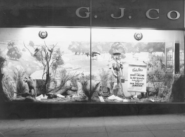 Photograph, Coles Stores Ringwood - January 1956.  Window display for Scout Jamboree