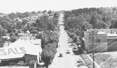 Photograph, Warrandyte Road, Ringwood, looking north from clock tower. 1960