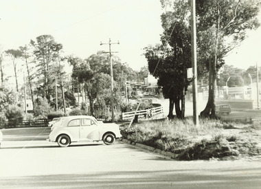 Photograph, Heathmont 1965. State Savings Bank to left.  Bridge on right
