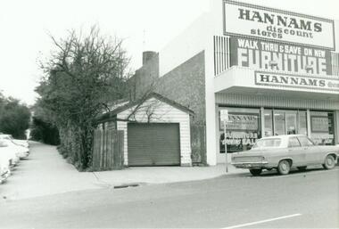 Photograph, Garage at rear of chemist shop, 173 Maroondah Highway, Ringwood. 1973