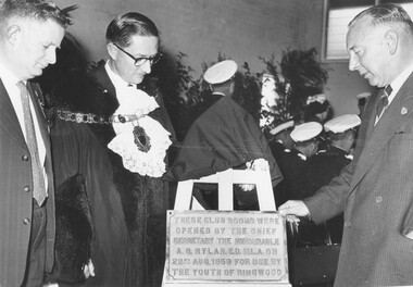 Photograph, Opening Ringwood Youth Club by Hon. A.G. Rylah, 1959