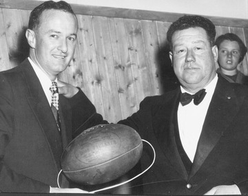 Photograph, East Ringwood Football Club.  Wally Vincent and President T. Reddish. 1956