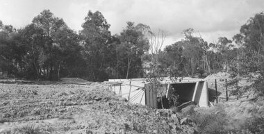 Photograph, Bridge over Mullum Creek under construction, Oliver Street. 1963