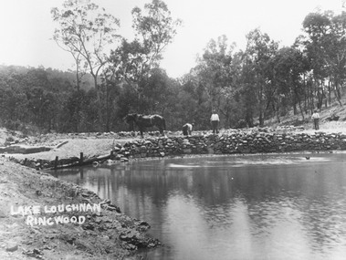 Photograph, Building the recreational man-made lake on the north side of Loughnans Hill