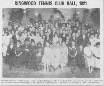 Photograph, Ringwood Tennis Club Ball, 1921  (Newspaper clipping)