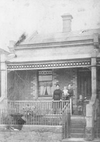 Photograph, "Franklin St. West Melb. Mrs. Herry and friend with two children. c1900?