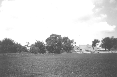 Photograph, Ringwood Reserve.  Looking to SE Corner and Dickins Store, mid 1960's